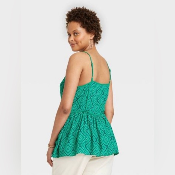 NWT Knox Rose Women's Flowy Tank Top Size XL in Green Geometric - Picture 2 of 3